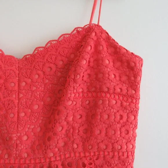 J.CREW Peach Coral Daisy Lace Spaghetti Strap Midi Dress - Size US 14 - Picture 5 of 16